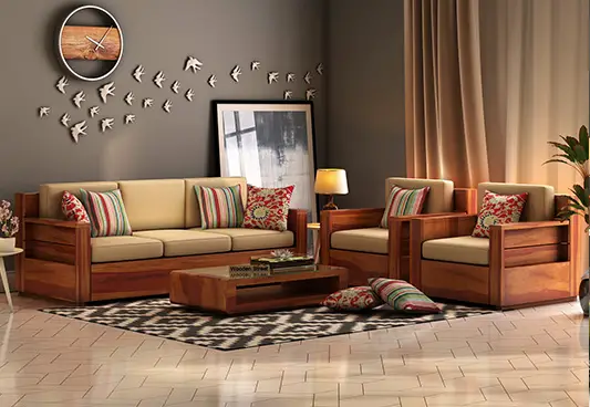 New Wooden Sofa Design 2020 Marriott 3 Seater Wooden Sofa Honey Finish