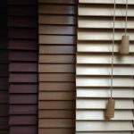 A range of coloured wooden blinds