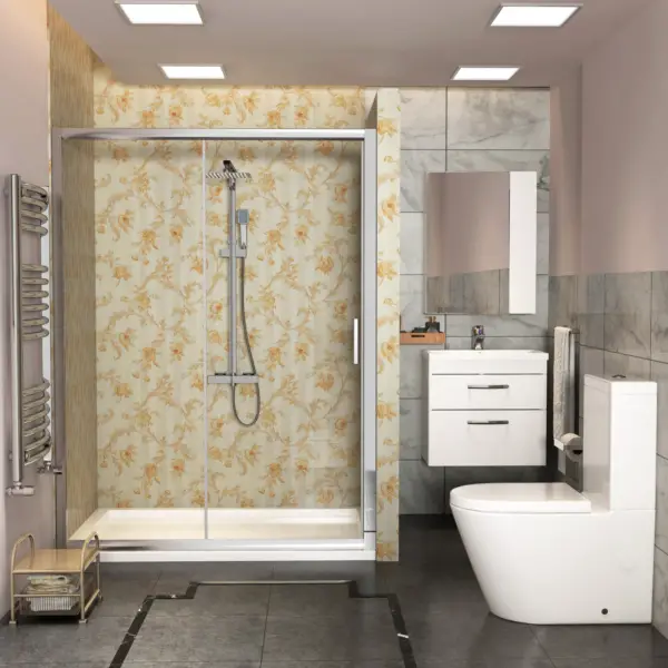 1-Sliding Shower Door Enclosure En-Suite With Cesar Close Coupled Toilet & 600mm 2 Drawer Wall Hung Vanity Unit-34489f81