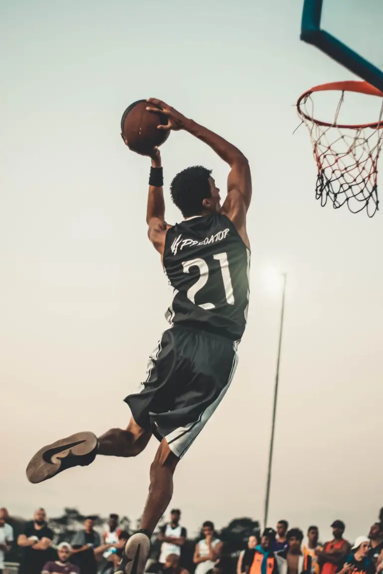 A basketball player making a shot