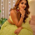 Pooja Hegde Looks Classy in a Lime Green Floral Organza Lehenga-1e39d897