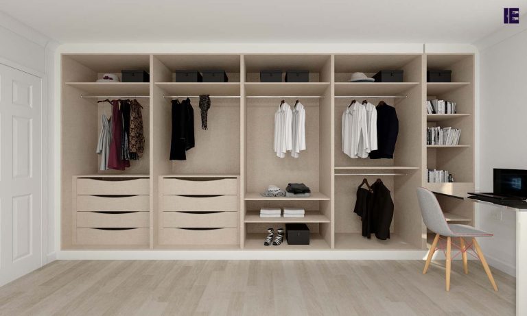 Fitted Wardrobe Storage in Alpine White and Beige Linen
