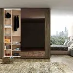 Glass Fitted Sliding Wardrobe with frameless Top hung Doors in  Combination of Metallo  and Emerald-Copper Mirror_11zon-c67293c0