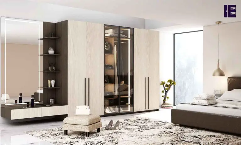 Wooden and Glass Hinged Wardrobe in White Gladstone Oak