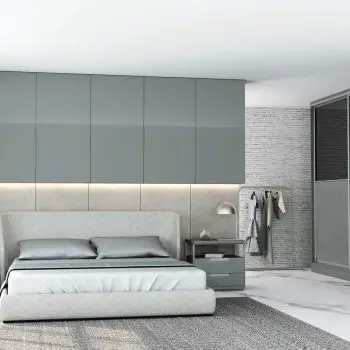 High Gloss Bedroom With Glass Sliding Wardrobe, Small Sideboard or Cupboards in Dust Grey & Factory Finish_11zon-6c85c48e