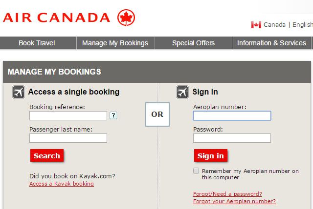 Air Canada Manage Booking