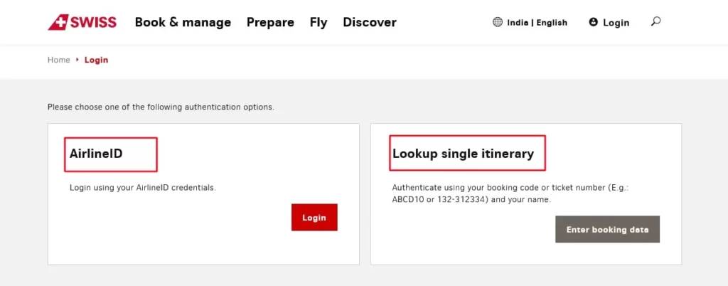 swiss airlines manage booking