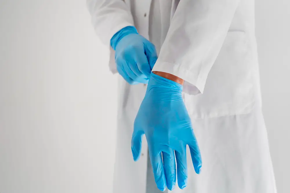 doctor-putting-gloves-front-view