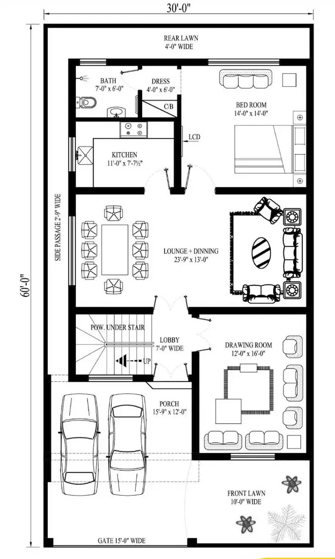 7 Marla ground floor design-Realtorspk