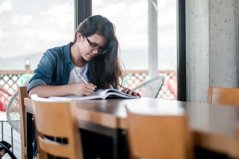 A girl doing her homework