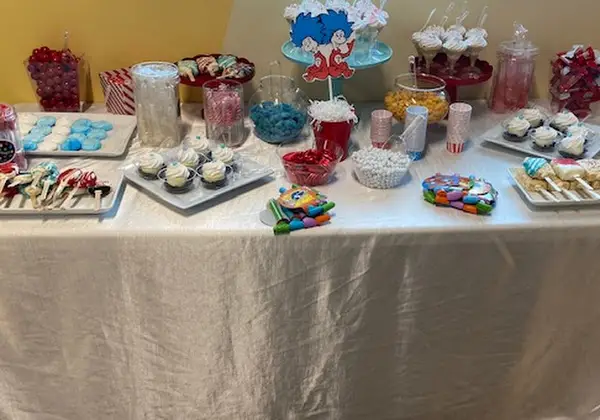 An image of a table with party food items