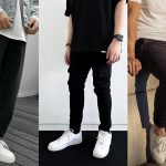 black pants and white shoes