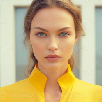 beautiful-girl-french-model-dark-hair-in-yellow-clothes-supermodel-generative-ai-photo