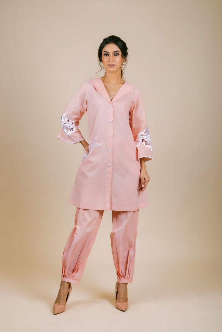 Baby Pink Embroidered Suit Set - M _ S