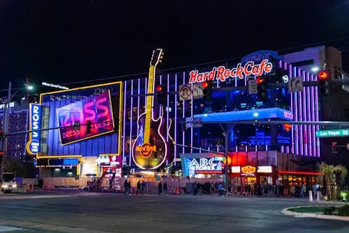 A commercial arcade in Las Vegas at night