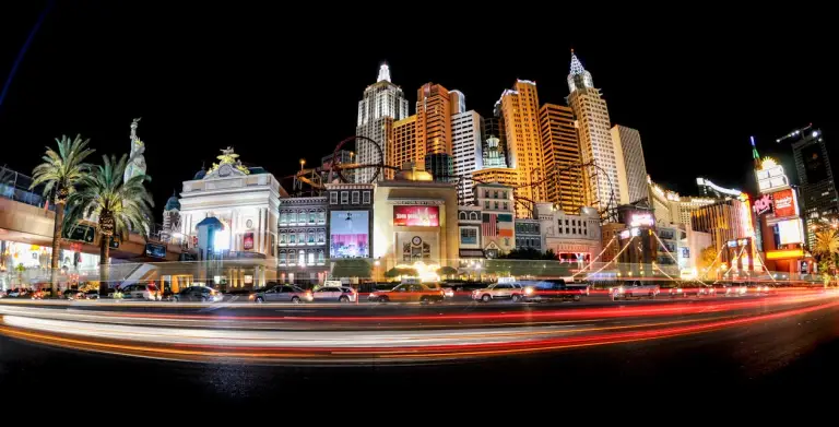 A bustling road of Las Vegas at nighttime