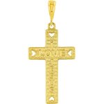 14K Gold I Love Jesus Cross Charm Pendant Cuban Concave Necklace (2)