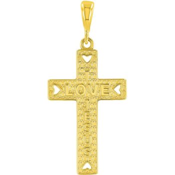 14K Gold I Love Jesus Cross Charm Pendant Cuban Concave Necklace (2)