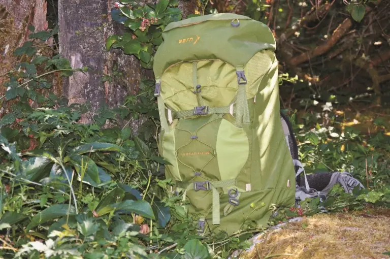 A backpack on a trail