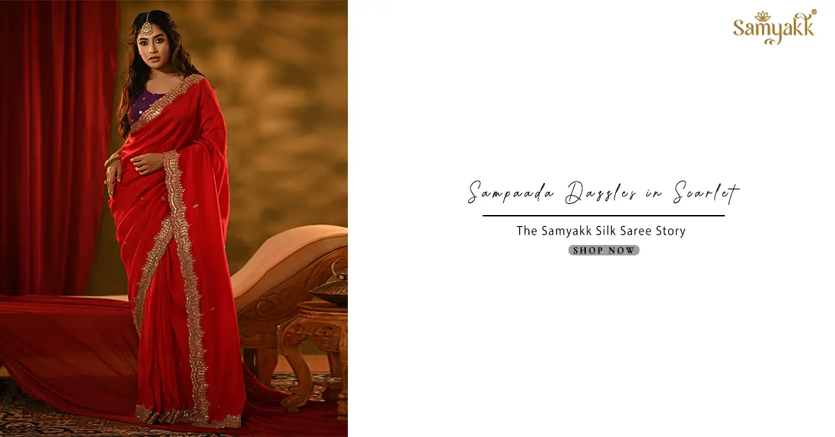 Sampaada Shines in Samyakk Scarlet Red Sequins Embroidered Silk Saree
